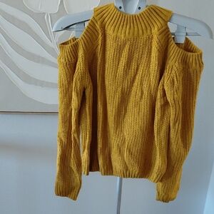 Women's Mustard Cold Shoulder Sweater